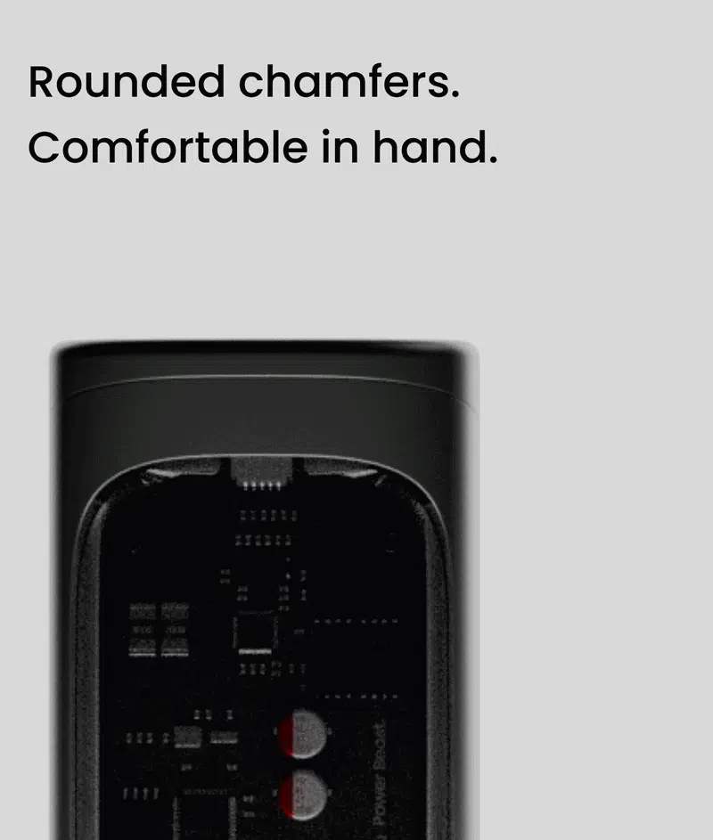 Rounded chamfers. Comfortable in hand.